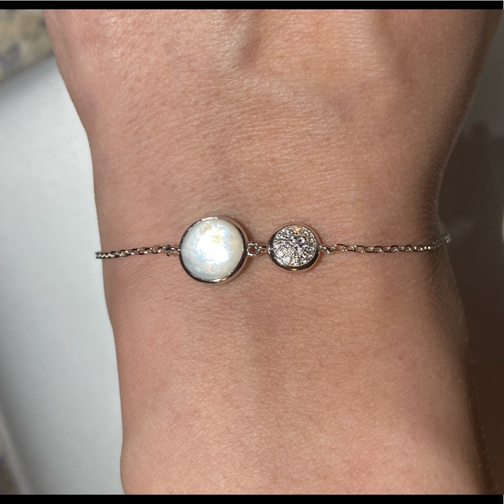 Silver Synthetic Stone & Mother of Pearl Bracelet